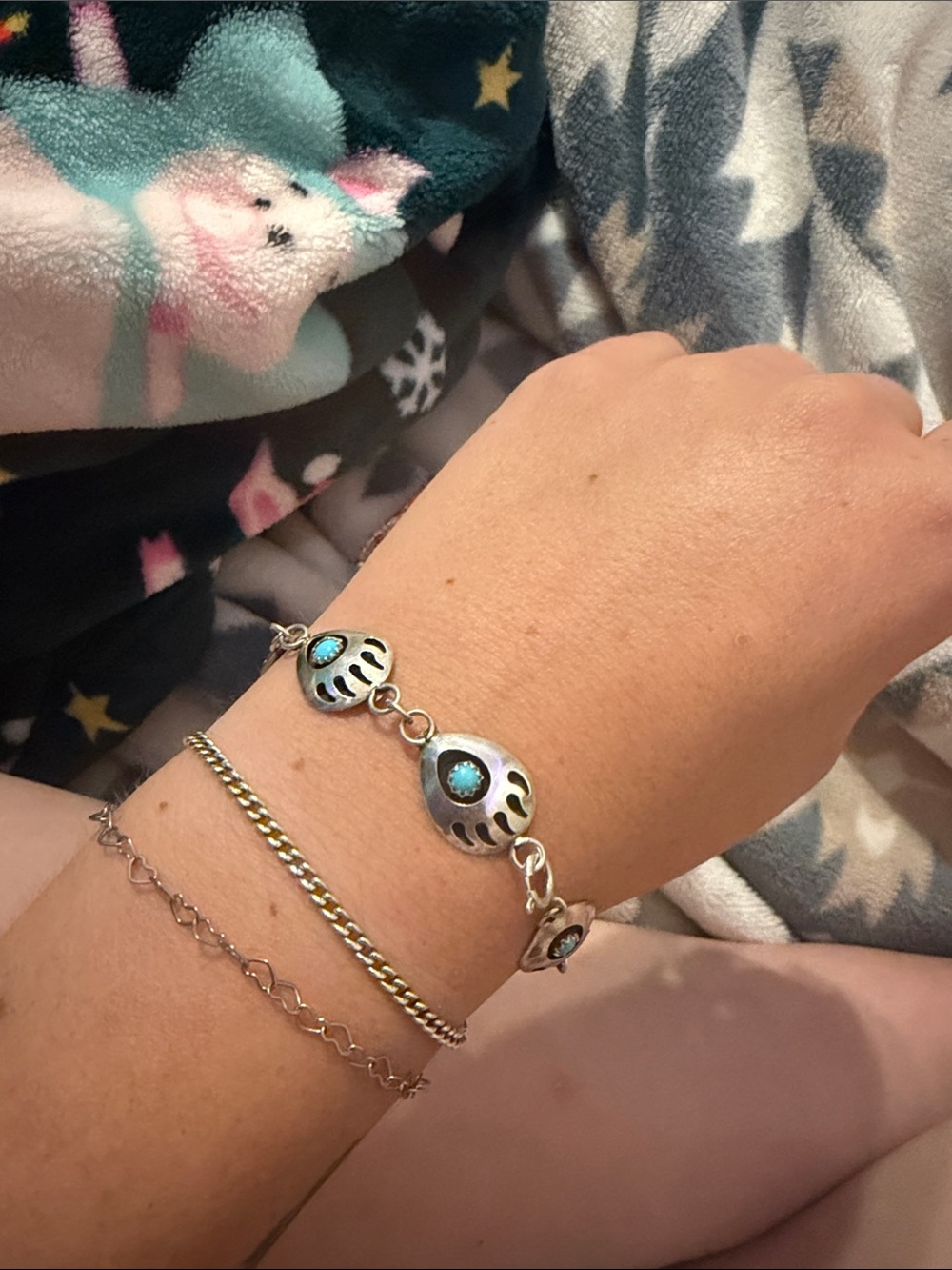 Sterling Silver Native Turquoise Bear Claw Bracelet